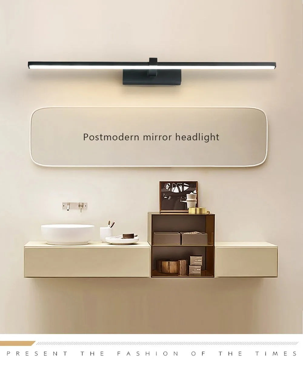 Modern LED Mirror Light – Waterproof Bathroom Wall Lamp for Makeup, White or Black Flat Design