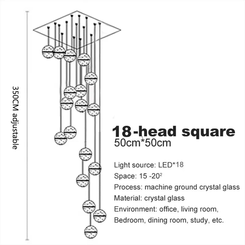 Spiral Staircase Living Room Crystal Ball LED Chandelier – Modern 2024 Luxury Ceiling Light for Home, Dining & Bedroom