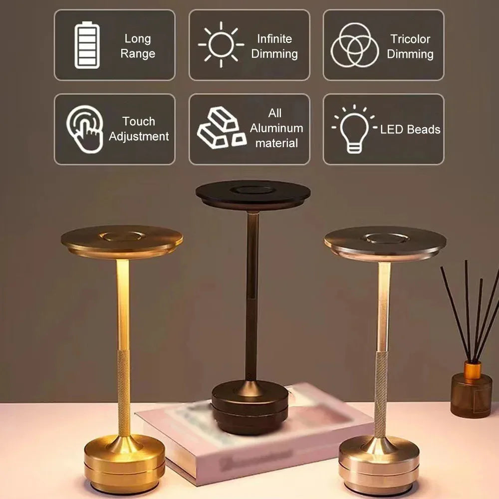 Wireless Simple Decorative Table Lamp – Infinitely Dimmable Retro Portable Rechargeable Touch Desk Light