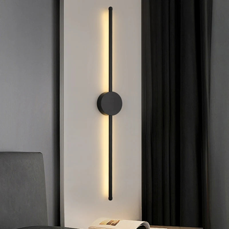 Modern Long LED Wall Lamp – Black I-Shaped Lighting for Bedroom, Living Room & Corridor