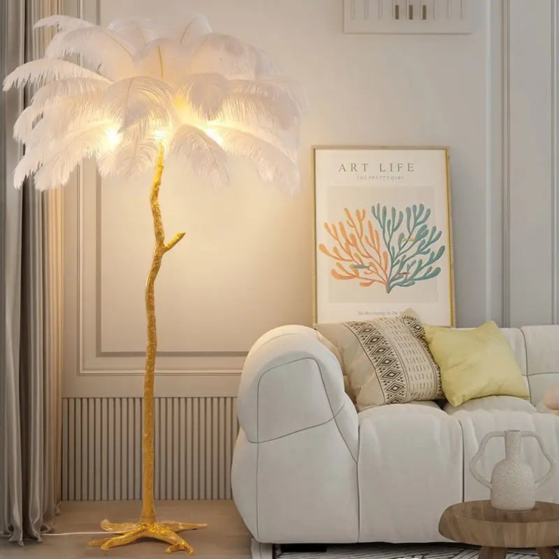 Nordic Creative Feather Floor Lamp – Luxury Bedroom and Living Room Atmosphere Light for High-End Décor