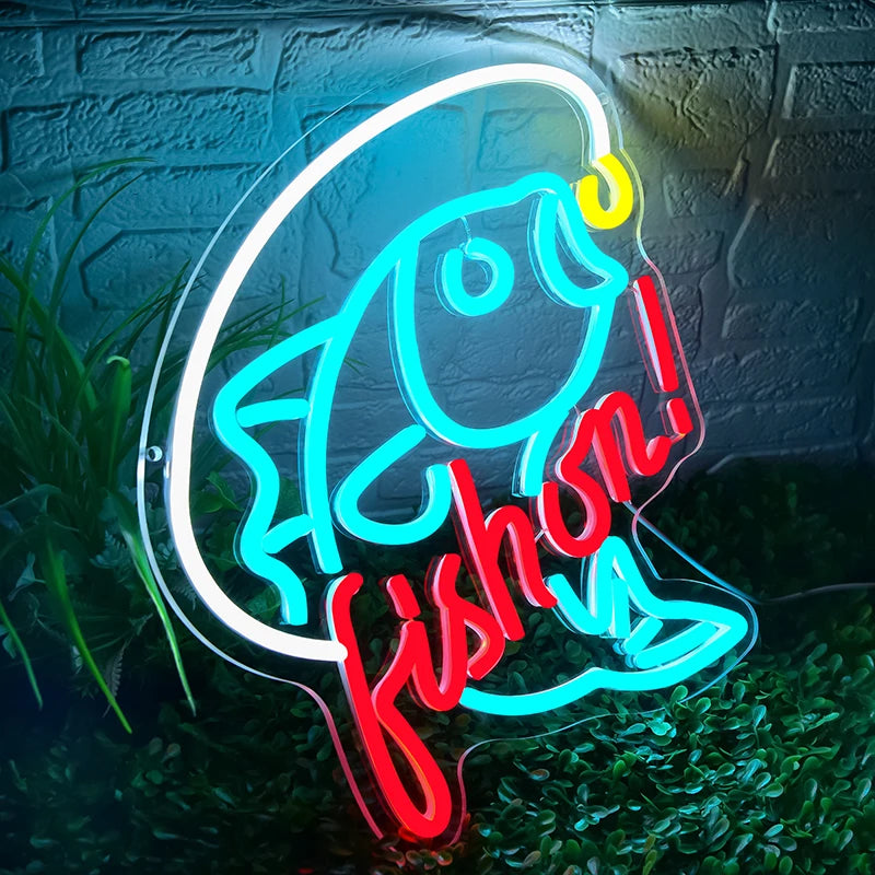 Fishing Neon LED Wall Sign – Dimmable Light Up Décor for Bedroom, Living Room and Party Spaces