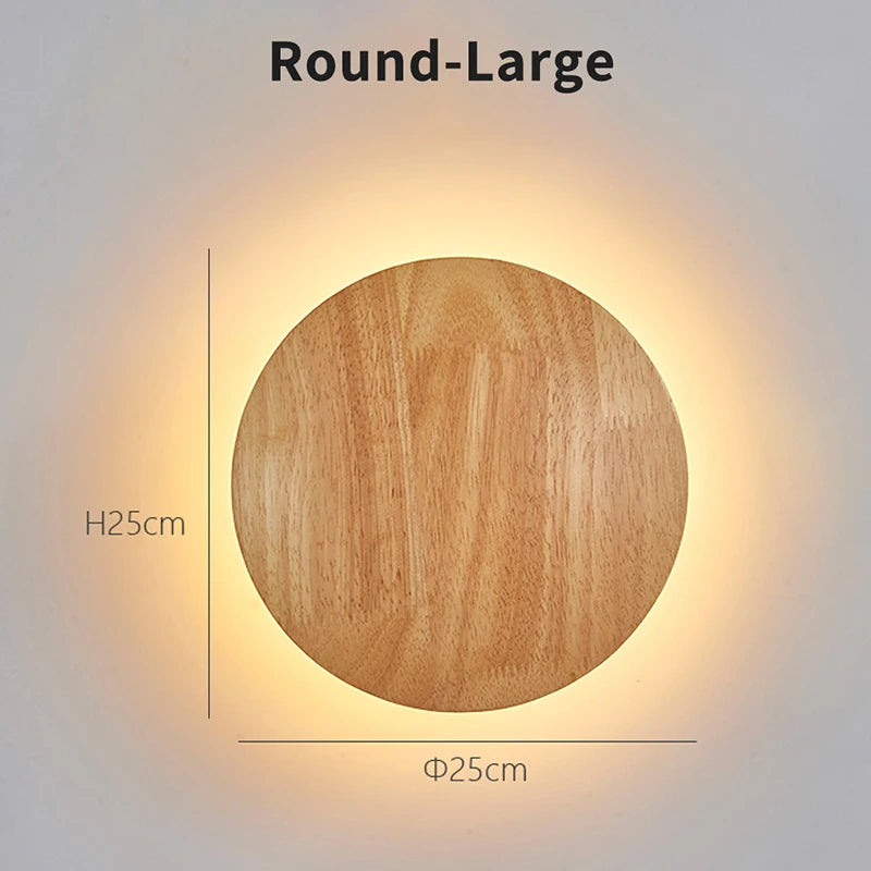 Nordic Circular Wooden LED Wall Light – Modern Minimalist Bedside and Staircase Sconce for Warm Ambient Home Lighting