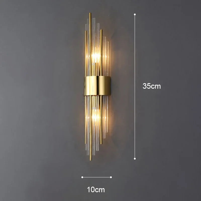 Luxury Gold Crystal LED Wall Lamp – Modern Stainless Steel Sconce for Living Room, Bedroom, Bedside, and Staircase Décor