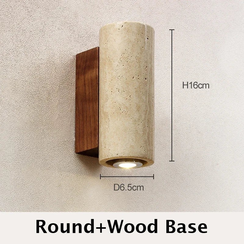 Wabi-Sabi Travertine Wall Lamp – Minimalist Japanese-Style Bedside & Corridor LED Sconce
