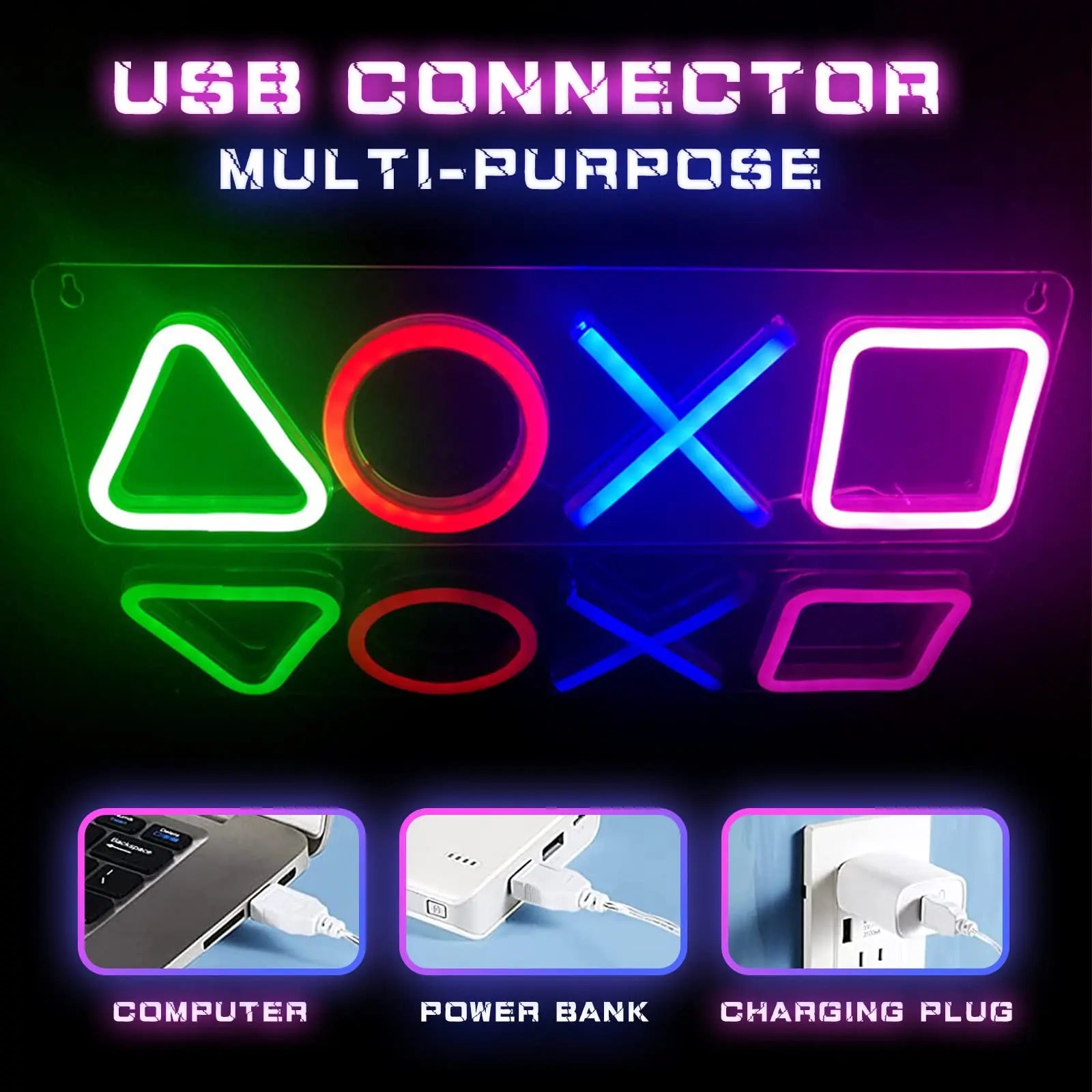 Custom PS4 Game Icon Neon LED Sign – Colorful Wall Hanging Atmosphere Light for Gaming Room, Bar and Club Decor