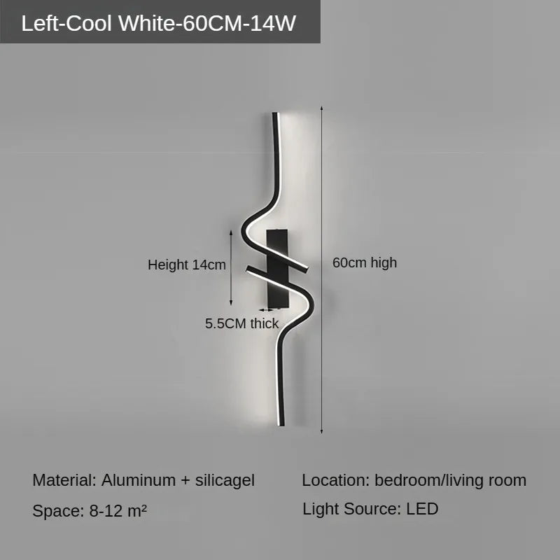Modern Minimalist LED Strip Wall Light – Slim Aluminum Sconce for Bedroom, Living Room Lamp; TV Background Walls