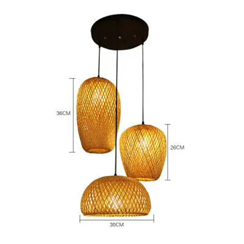Lomin Bamboo Light Pendant Lamp – Hand-Woven Natural Rattan Wicker Chandelier (E27, 110V / 220V)