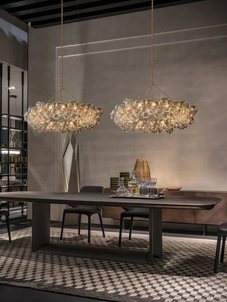 2025 Trendy Glass Bubble Art LED Chandelier – Modern Gold/Chrome Ceiling Light for Living Room Décor