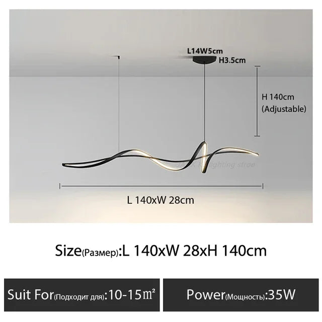 New Ribbon Shape LED Chandelier – Modern Minimalist Pendant Light for Dining Island, Living Room & Home Decor