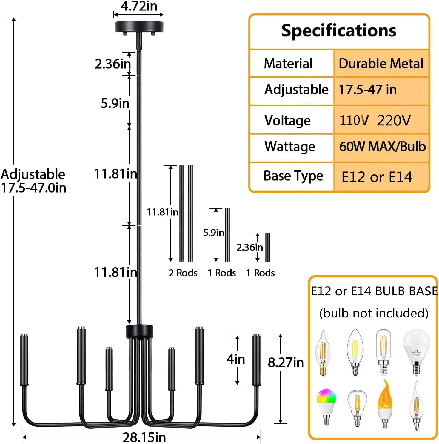 Retro Loft Candle Chandelier – Simple Iron Pendant Light for Living Room & Dining Room (AC110–260V)