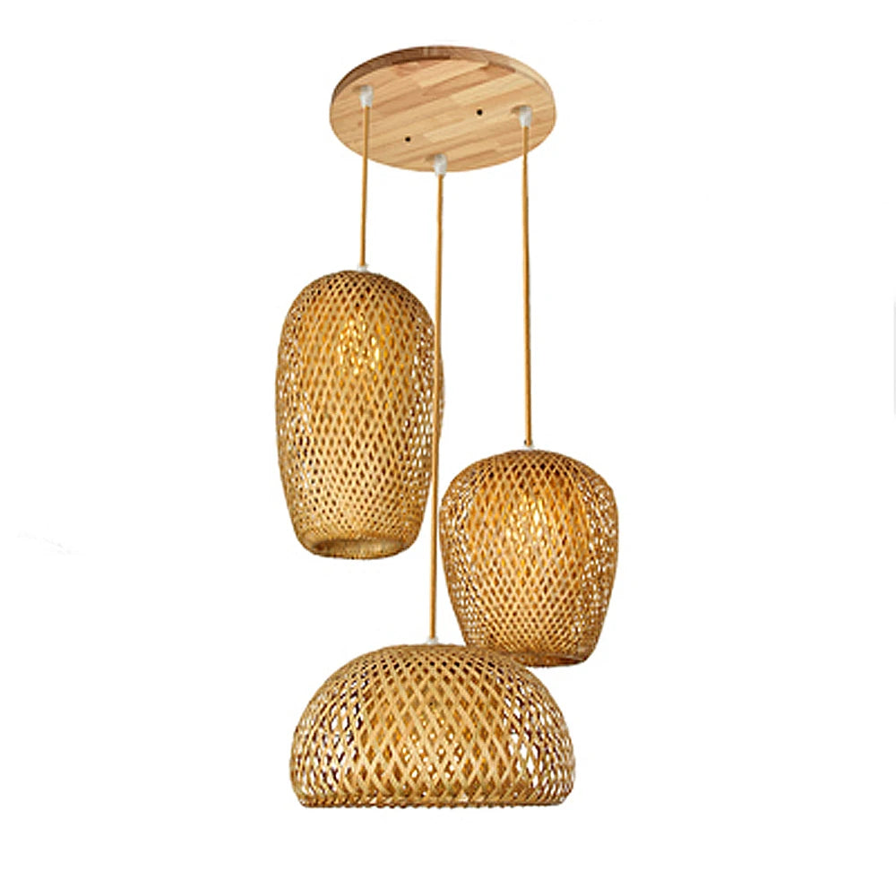 Lomin Bamboo Light Pendant Lamp – Hand-Woven Natural Rattan Wicker Chandelier (E27, 110V / 220V)