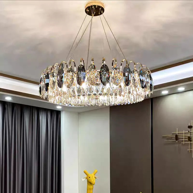 Light Luxury Crystal Chandelier – Modern Minimalist High-End Lighting for Bedroom, Living Room & Villa Spaces