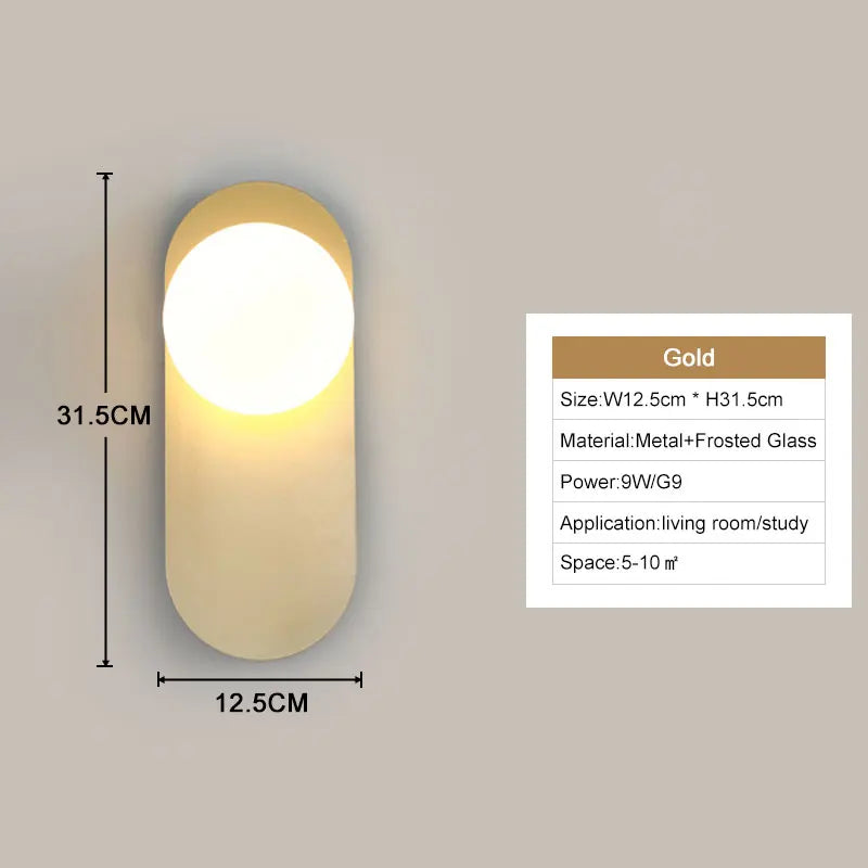 Interior LED Wall Lamp – Modern G9 Frosted Glass Sconce in Black or Gold