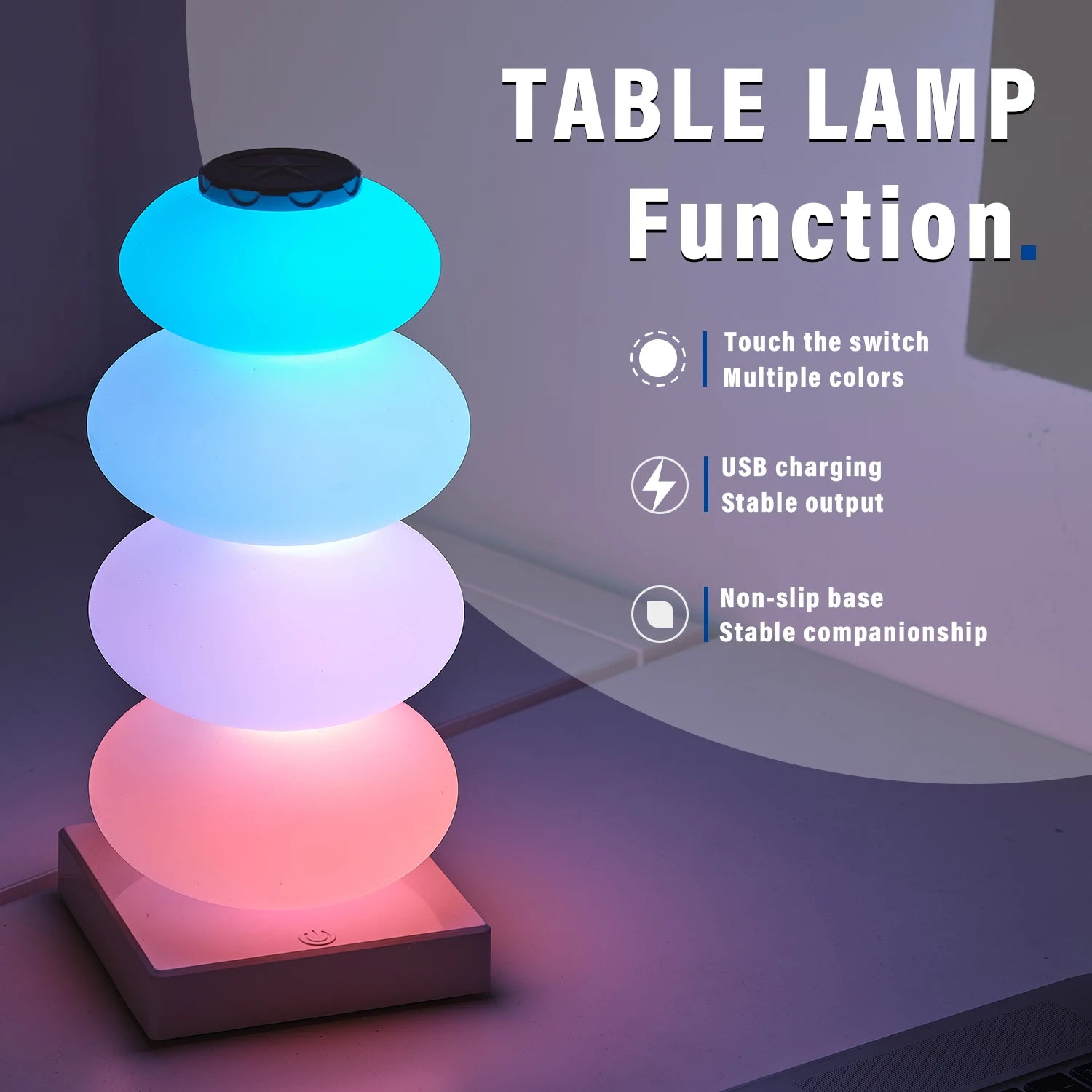 RGB Color Changing Bedroom Table Lamp – DIY Multi-Step Light with Touch Switch for Bedside Decorative Ambience