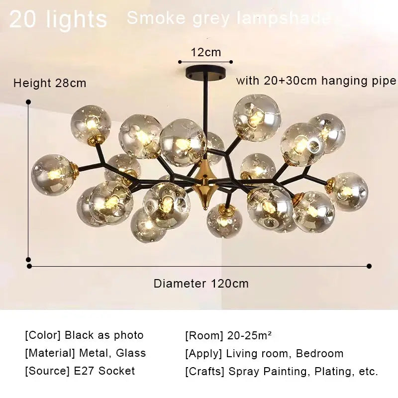Nordic Glass Ball Lamp Modern LED Ceiling Chandelier Living Room Bedroom Kitchen Dining Room Home Decor Pendant Light Fixture