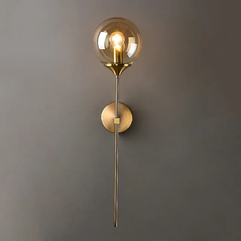 Modern Nordic Glass Wall Lamp – Golden Round Bedside and Living Room Sconce in Metal and Clear Glass