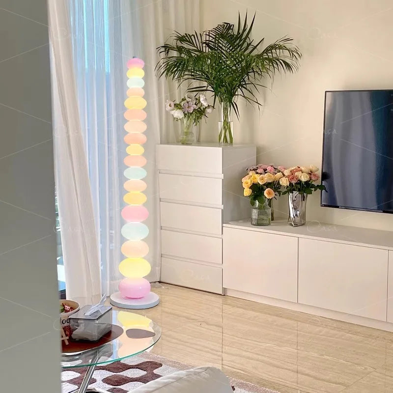 Rainbow Macaron Candy Glass Floor Lamp – Colorful Ambient LED Lighting for Living Room and Bedroom Décor