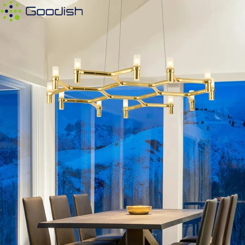 Modern Luxury Metal & Frosted Glass Geometric Ceiling Light – Adjustable Multi-Light Chandelier for Living Room, Dining Room & Hotels