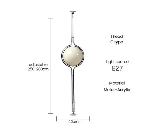 Garrault Delord Chrome Metal Floor Lamp – White Acrylic Ball Light for Living Room, Hotel, and Sofa Decoration