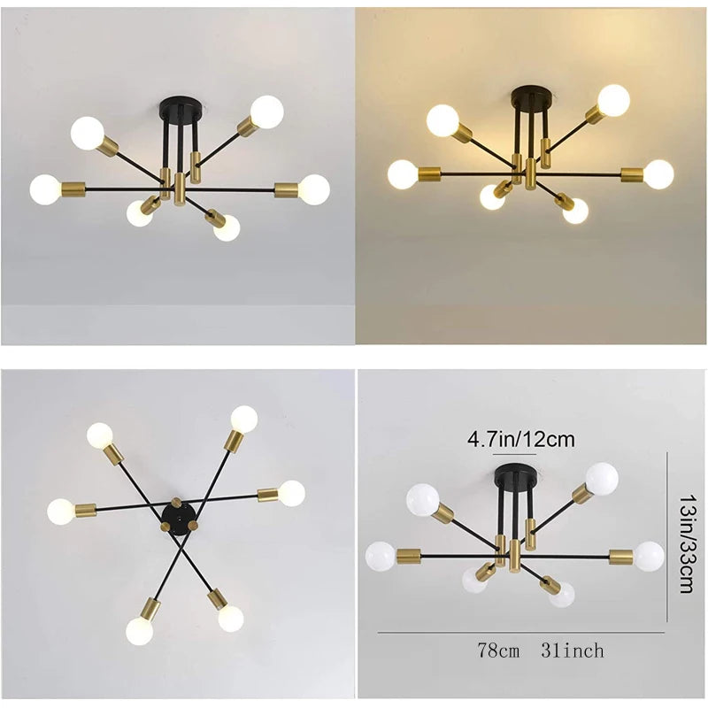 Retro Industrial Wrought Iron Ceiling Chandeliers LED Ceiling Lamp – Modern Home Luminaire for Living Room Decoration