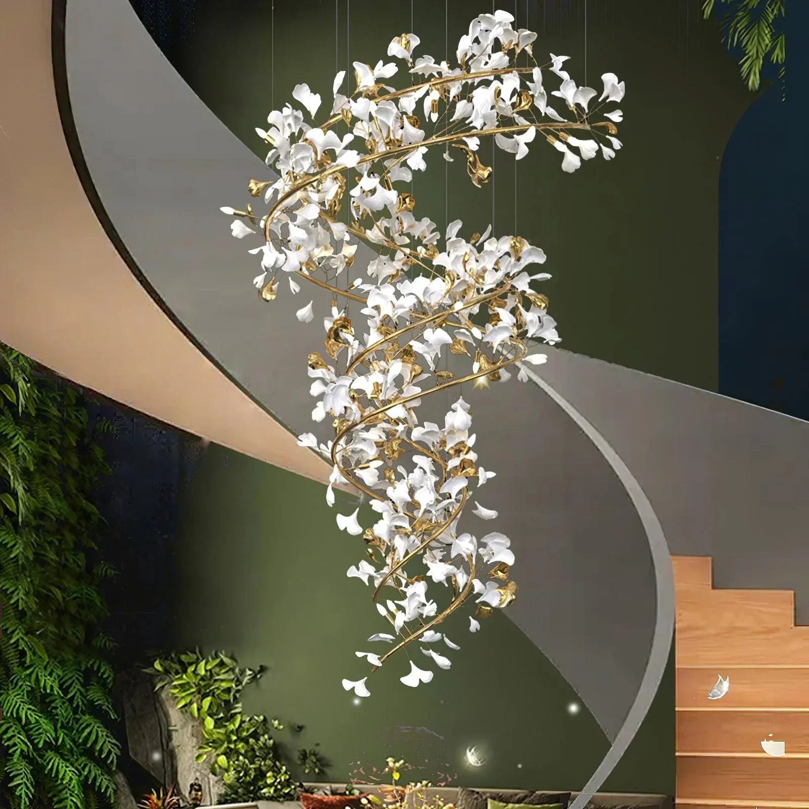 Modern Luxury Loft Ginkgo Leaf Chandelier – Artistic Large Pendant Light for Duplex Staircase, Villa & Hotel Lobby