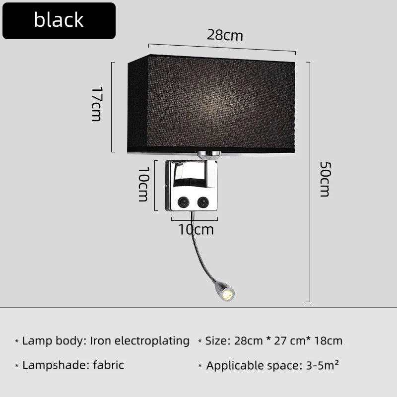 Modern Fabric Wall Lamp with Switch – E27 Bedside Reading Light for Bedroom, Study, and Hotel Interiors