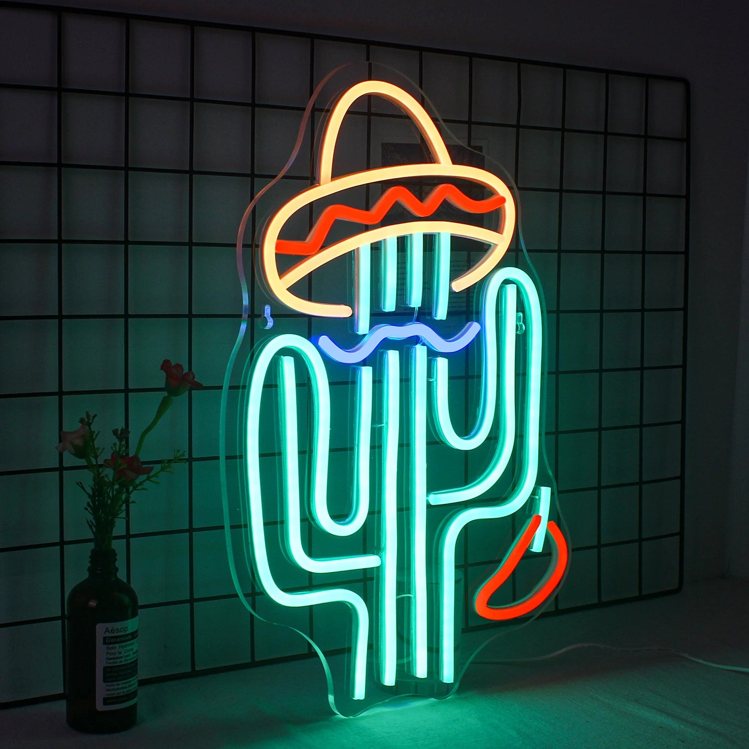 Cactus Neon LED Wall Sign – USB Powered Dimmable Decorative Light for Bedroom, Bar, Party and Game Room