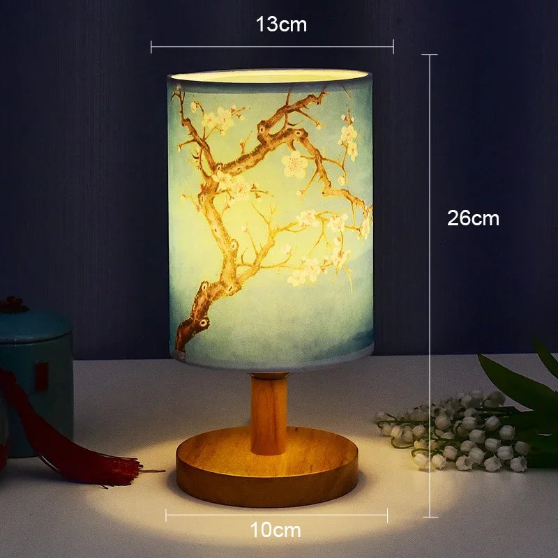 LED Square Decoration Table Lamp – Simple Chinese Style Dimmable Fabric Bedside Night Light with EU Plug