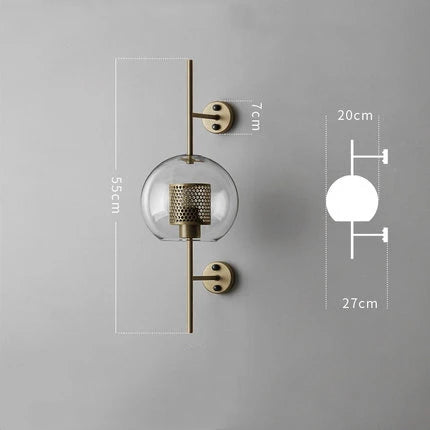 Modern Clear Glass Globe Wall Lamp – Golden Industrial Sconce for Bedside, Living Room, and Home Corridor Décor