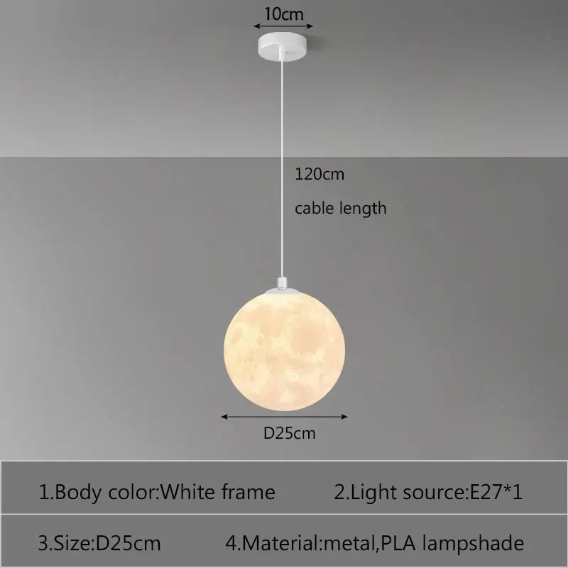 Nordic LED Moon Pendant Chandelier – Modern 3D Moon Globe Light for Dining Room, Kitchen, Bedroom & Bar