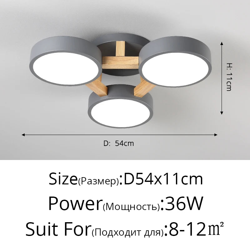 Nordic Style Personalized Macaron LED Chandelier – Modern Minimalist Wood & Aluminum Ceiling Light for Bedroom and Living Room