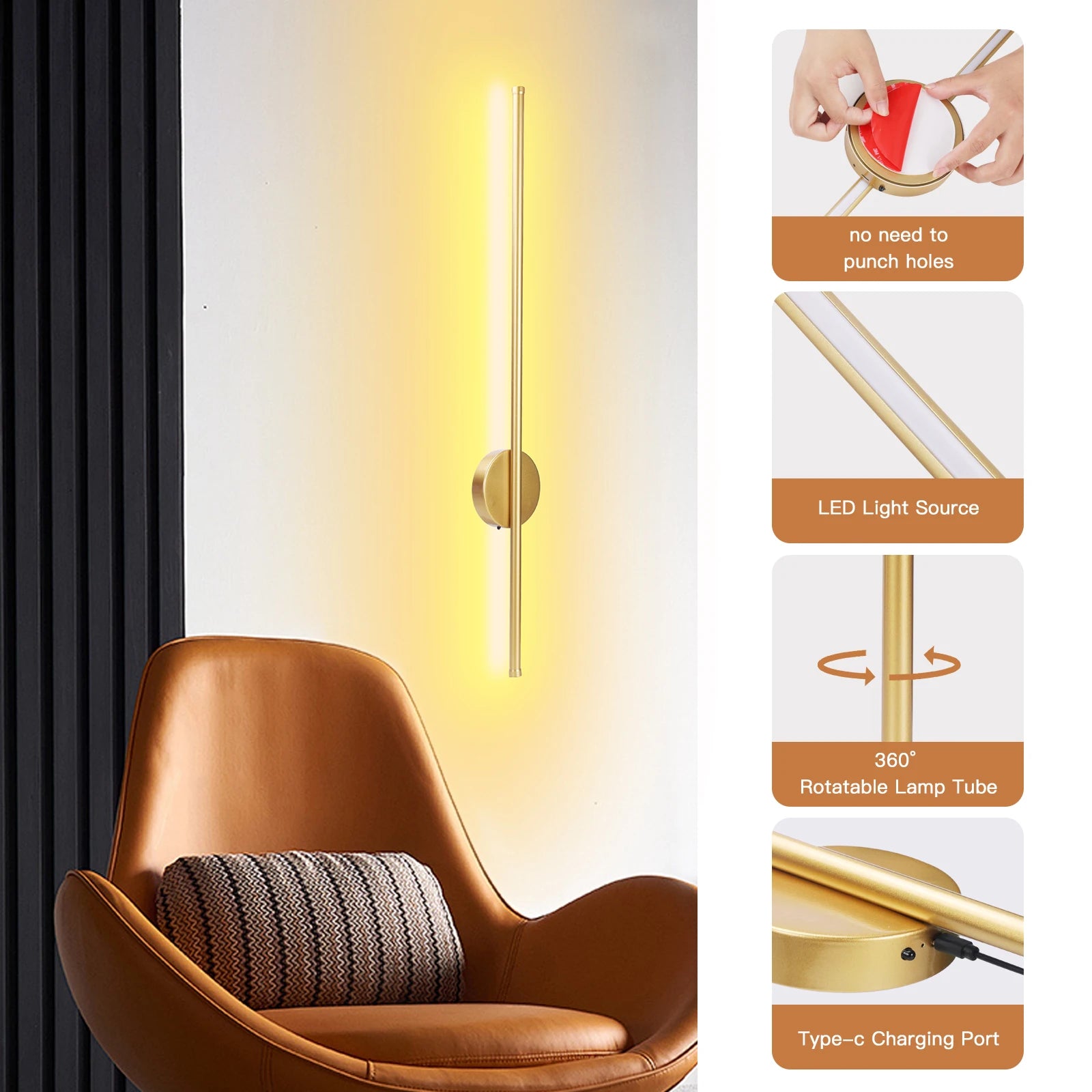 Wireless Magnetic LED Wall Lamp – 50cm Rechargeable Bedside Light with Remote Control