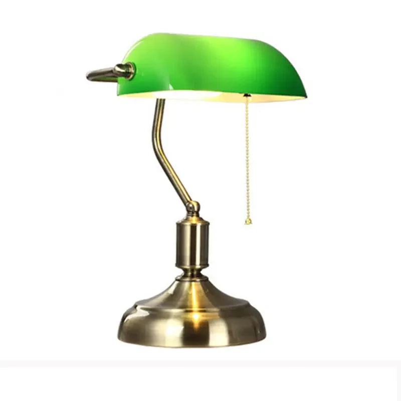 Retro European Bank Table Lamp – Antique Copper Glass Desk Light for Bedroom, Office and Living Room Décor