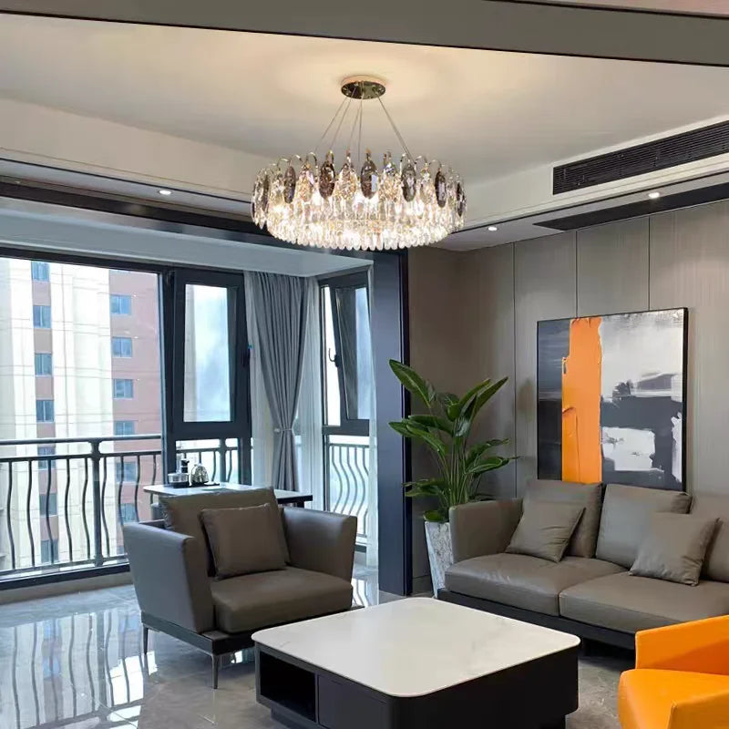 Light Luxury Crystal Chandelier – Modern Minimalist High-End Lighting for Bedroom, Living Room & Villa Spaces