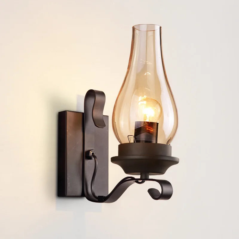 Retro Industrial Iron Wall Lamp – Vintage Kerosene-Style Glass Sconce for Restaurants, Corridors, Bedrooms, and Loft Interiors