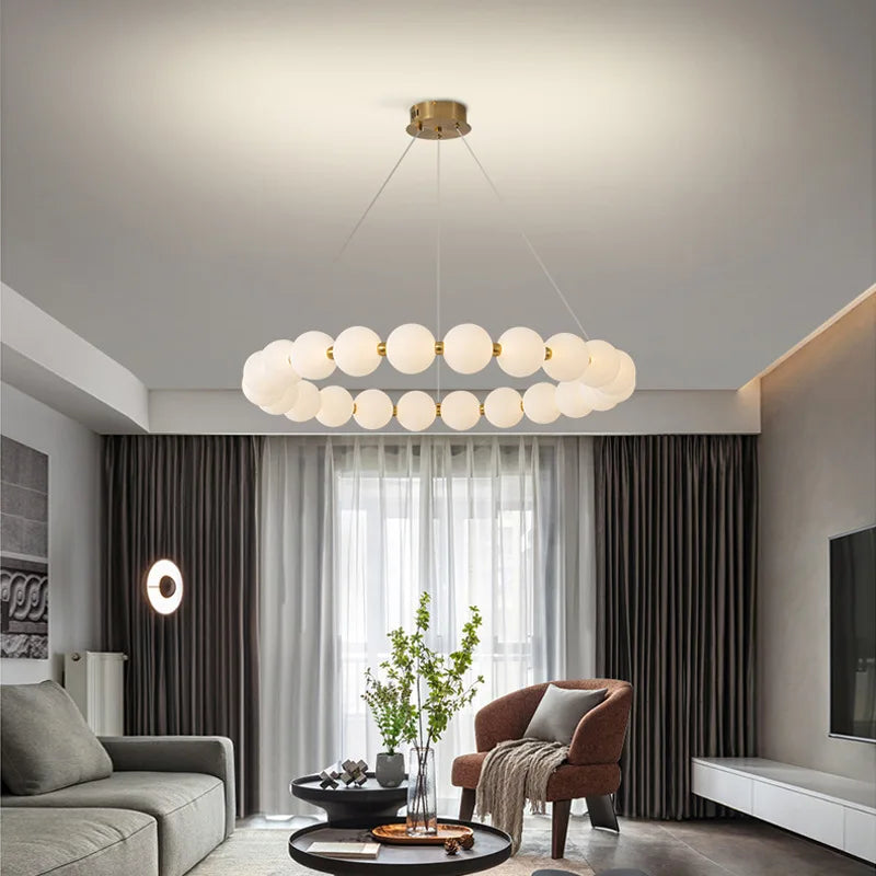 Modern Nordic Classic LED Pendant Light – Pearl Necklace Style Chandelier for Dining and Living Rooms
