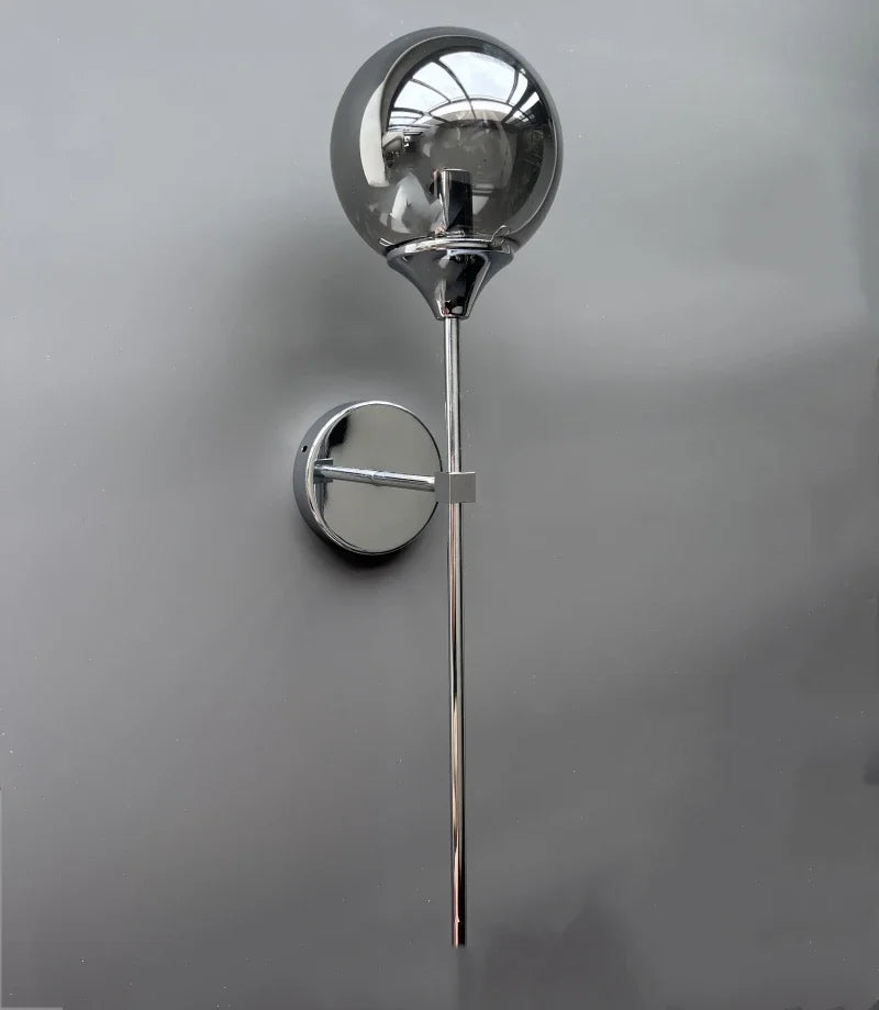 Modern Nordic Glass Wall Lamp – Golden Round Bedside and Living Room Sconce in Metal and Clear Glass