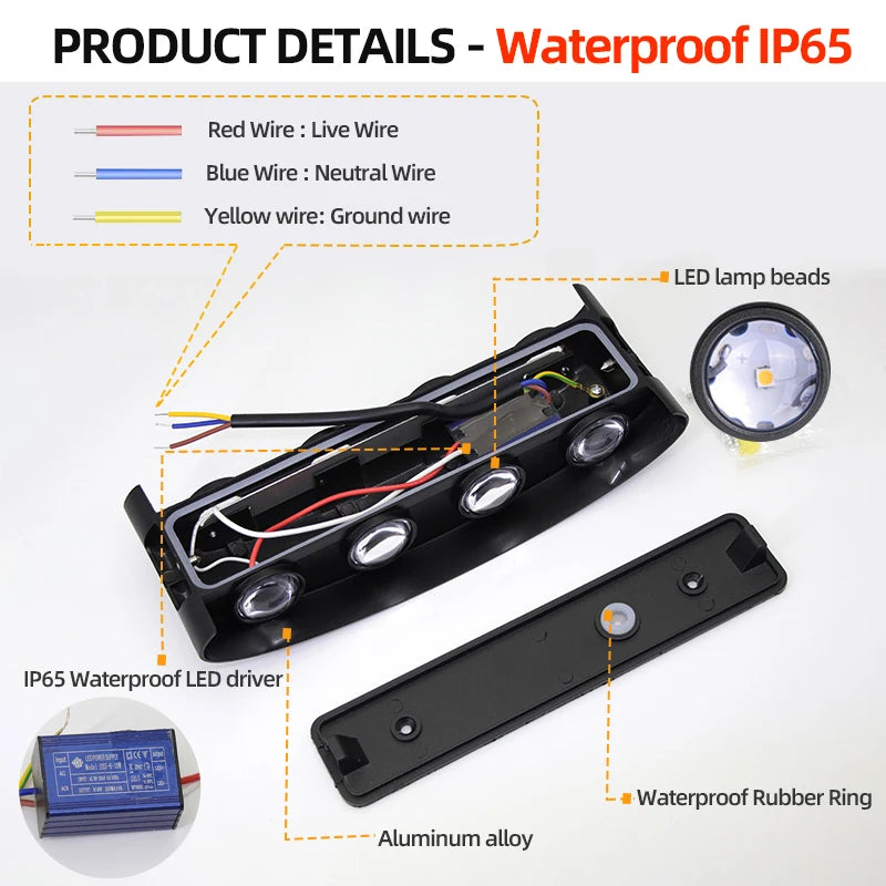 Aluminum Interior Wall Light – Waterproof IP65 LED Up &amp; Down Wall Lamp for Bedroom, Living Room, Garden & Stairs