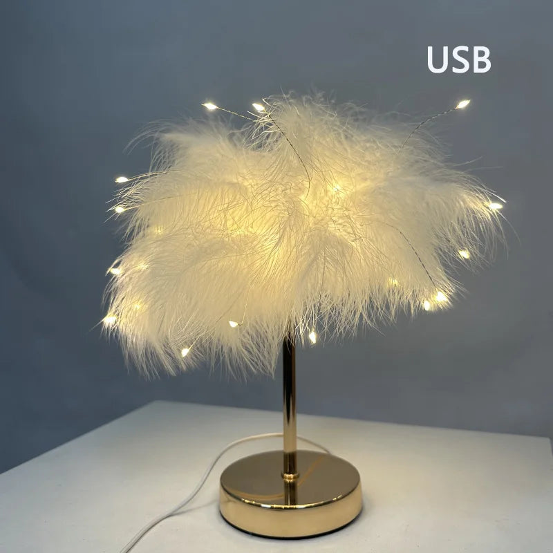 Modern Feather Table Lamp – Romantic Decorative Bedside & Living Room Light
