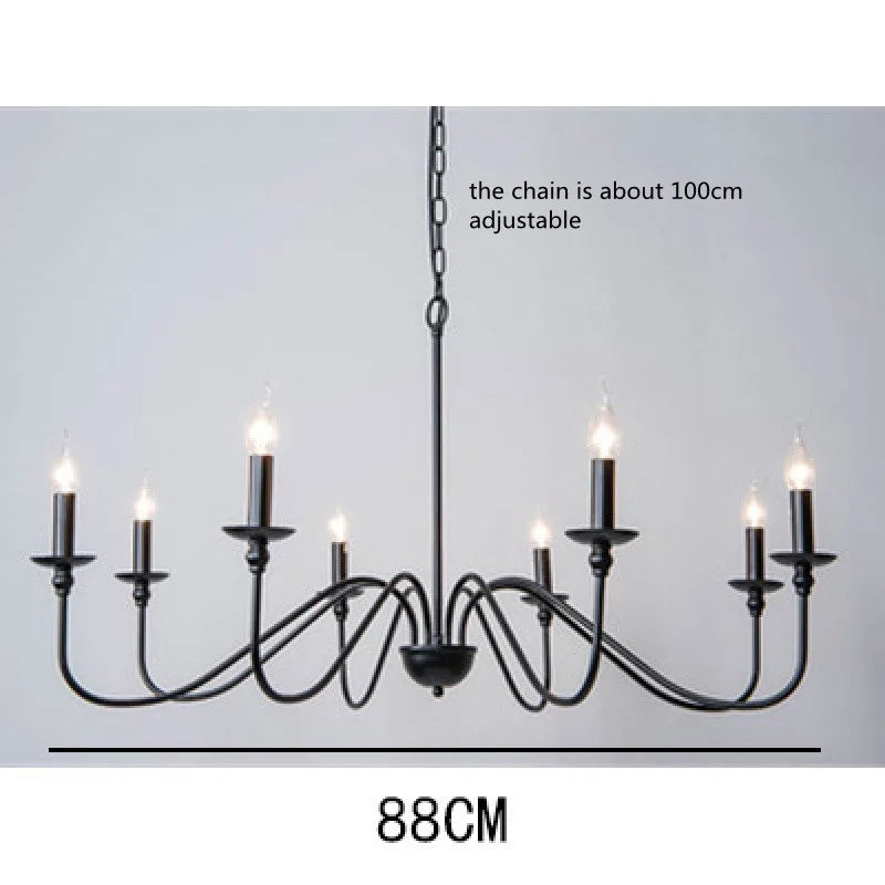 Retro Loft Living Room Chandelier – Vintage American Style E14 Ceiling Light (Black/Gold)