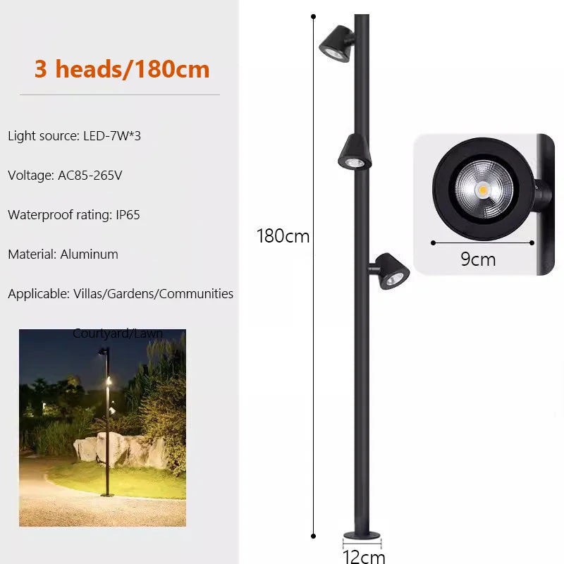 Multi-Head Rotating Garden Lawn Light – Die-Cast Aluminum Waterproof LED Spotlight for Pathways, Pillars, Parks & Landscape Decor