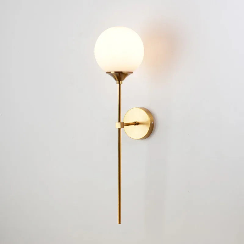 Modern Nordic Glass Wall Lamp – Golden Round Bedside and Living Room Sconce in Metal and Clear Glass