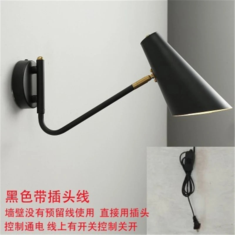 Adjustable Long-Arm LED Wall Lamp – American Modern Plug-In Sconce for Bedside, Study, and Interior Home Décor Lighting