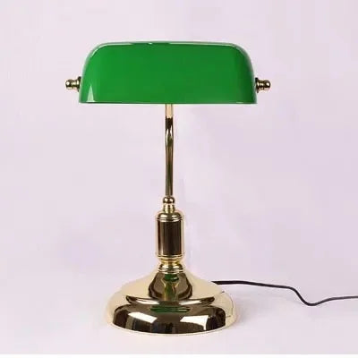 Retro European Bank Table Lamp – Antique Copper Glass Desk Light for Bedroom, Office and Living Room Décor