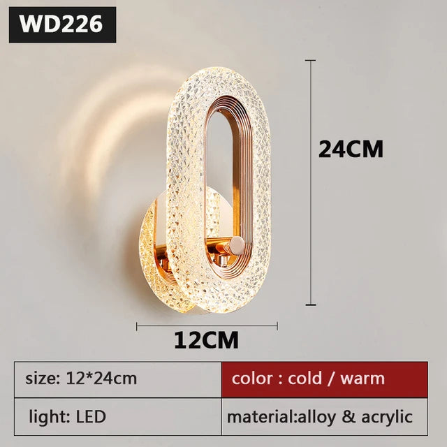 Modern Nordic Luxury LED Wall Lamp – Iron Base with Acrylic Lampshade for Bedroom, Living Room, and Home Night Lighting