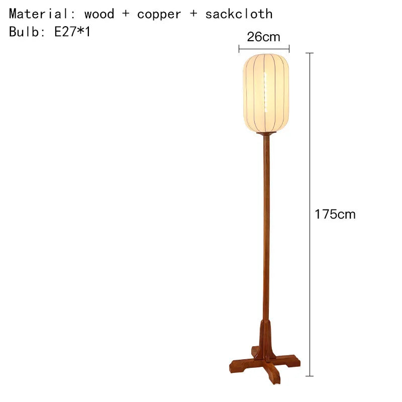 Nordic Vintage Style Floor Lamp – Cloth and Wood Japanese-Inspired Sofa-Side Vertical Light for Hotel and Home Décor