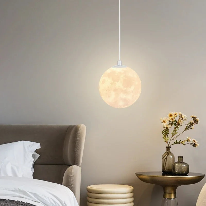 Nordic LED Moon Pendant Chandelier – Modern 3D Moon Globe Light for Dining Room, Kitchen, Bedroom & Bar