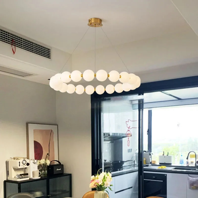 Modern Nordic Classic LED Pendant Light – Pearl Necklace Style Chandelier for Dining and Living Rooms