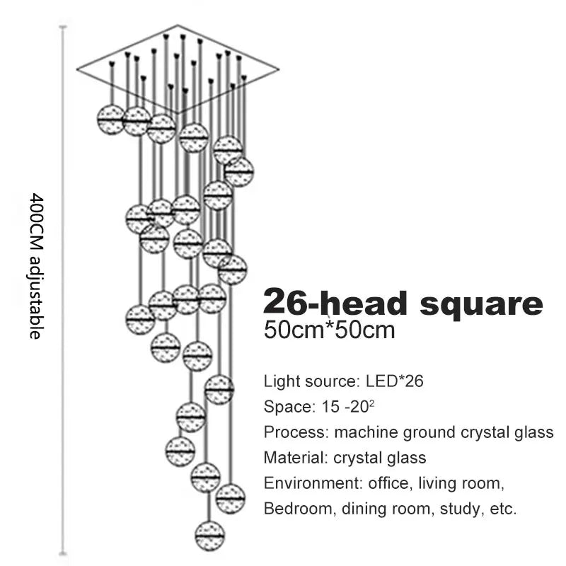 Spiral Staircase Living Room Crystal Ball LED Chandelier – Modern 2024 Luxury Ceiling Light for Home, Dining & Bedroom